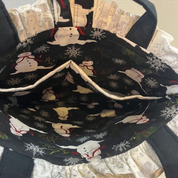 Handmade Winter Fabric Button Closure Cotton Tote Handbag w/Eyeglass Case NEW - Picture 8 of 12